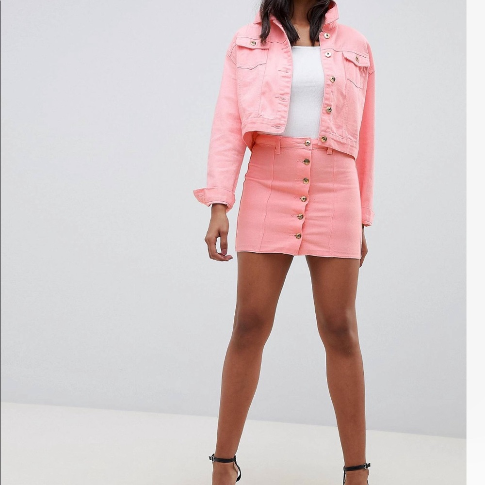Denim Button Through Skirt with Golden Hardware